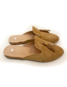 Mules mocassins en daim avec pompon beige vert