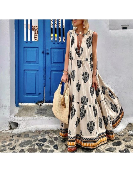Bohemian maxi-jurk met prachtige prints en V-halslijn