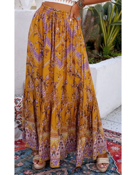 Jupe florale orange longue style boho chic