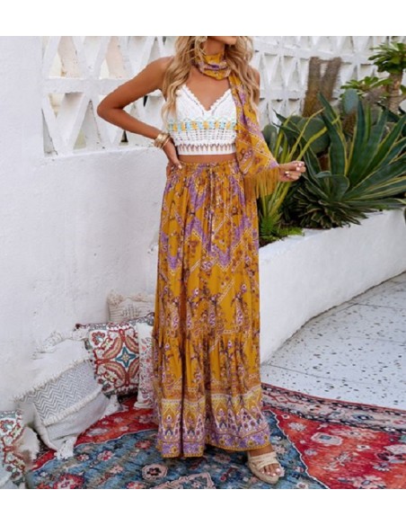 Jupe florale orange longue style boho chic