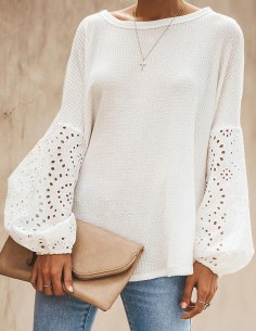 Blouse décontractée avec manches broderie anglaise style Boho