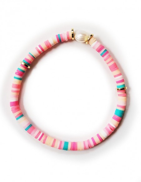 Bracelet bohème multicolore fait main - rose
