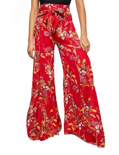 Rote Blumenhose mit Volants weich und weit geschnitten