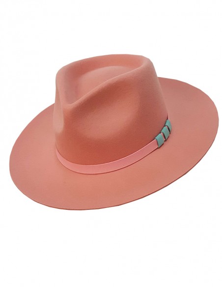 Lente vilten fedora hoed met brede rand - roze