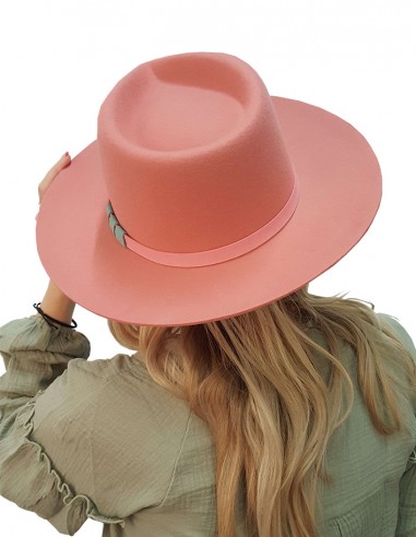 Chapeau fedora en feutre de printemps avec un large bord - rose