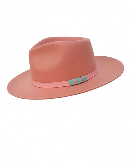 Chapeau fedora en feutre de printemps avec un large bord - rose