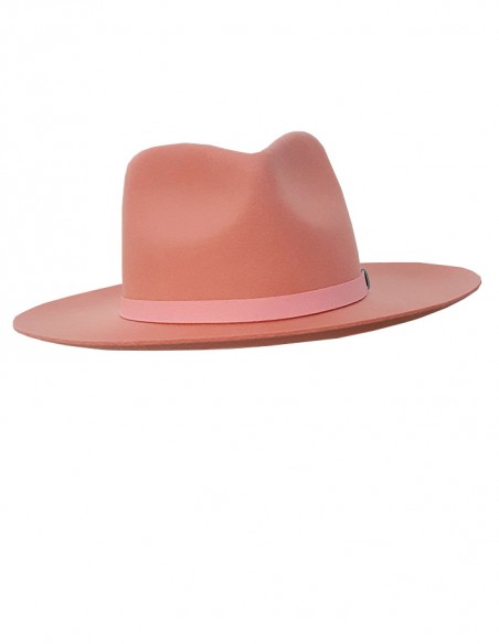 Spring felt fedora hat with wide brim - pink