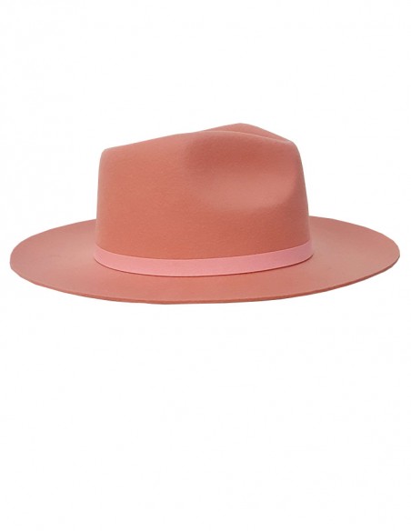 Lente vilten fedora hoed met brede rand - roze