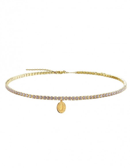 Strass choker ketting met Sint-Benedictus medaillon