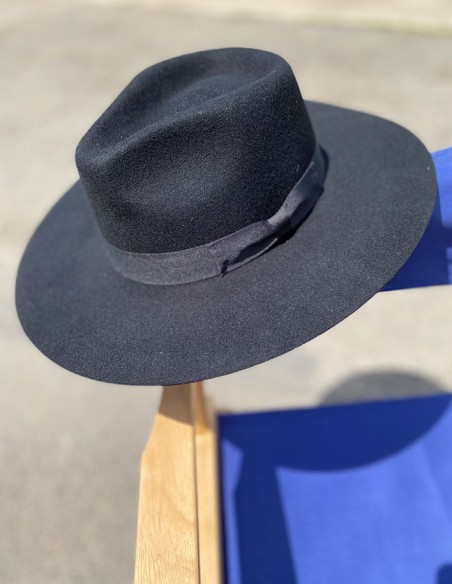 Chapeau bogart en laine avec un large bord - noir