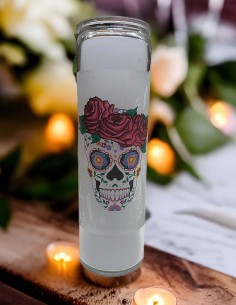 Bougie 7 jours en verre Dia de Los Muertos - calavera