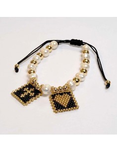 Heart and cross bracelet with miyuki and freshwater pearls