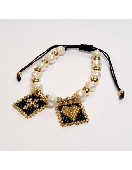 Miyuki en zoetwaterparel hart en kruis armband