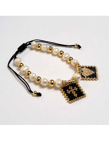 Bracelet coeur et croix en perles miyuki et perles d'eau douce