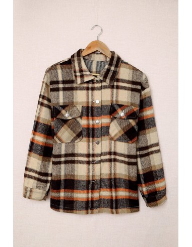 Warm checked shirt for women - orange brown