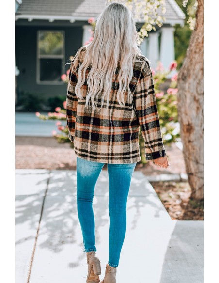 Chemise carreaux chaude pour femme - brun orange