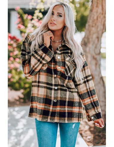 Warm checked shirt for women - orange brown