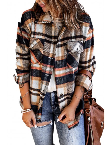 Warm checked shirt for women - blue and orange