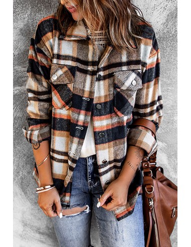 Chemise à carreaux chaude pour femme - bleu et orange