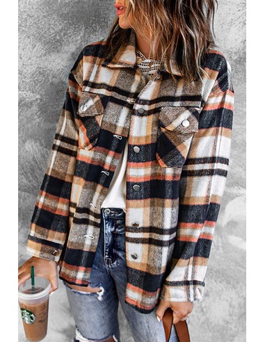 Warm checked shirt for women - blue and orange