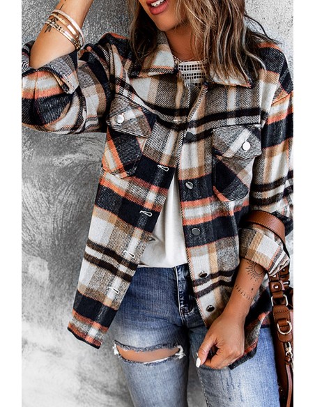 Warm checked shirt for women - blue and orange