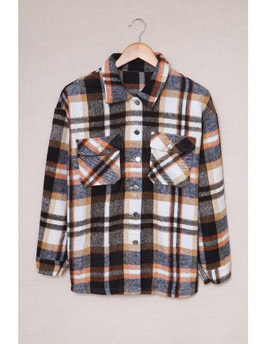 Warm checked shirt for women - blue and orange