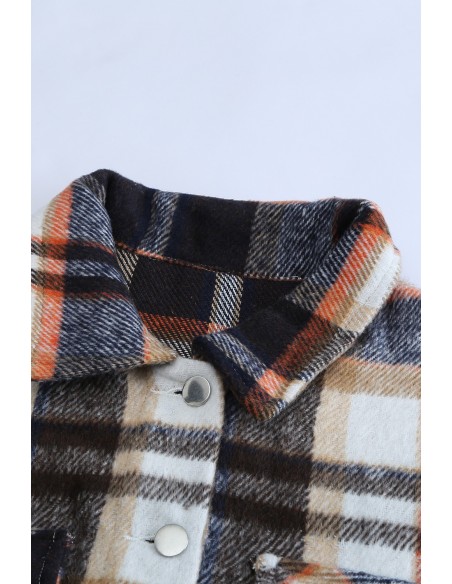 Chemise à carreaux chaude pour femme - bleu et orange