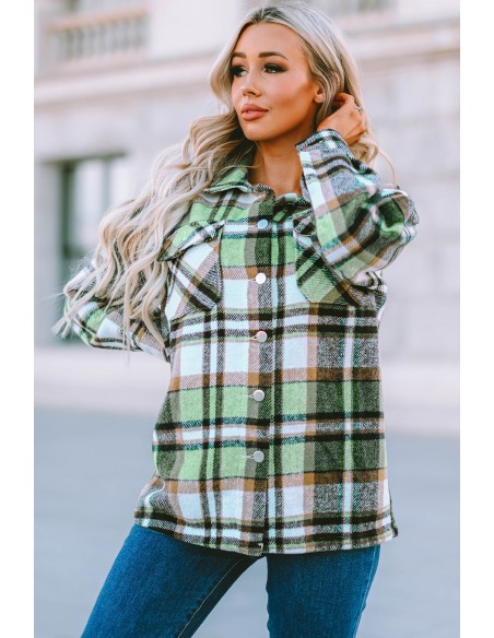 Warm checked shirt for women - green
