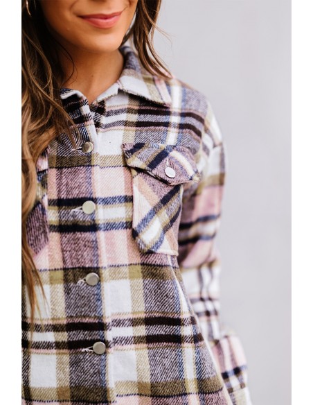 Warm checked shirt for women - pink