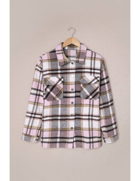 Warm checked shirt for women - pink
