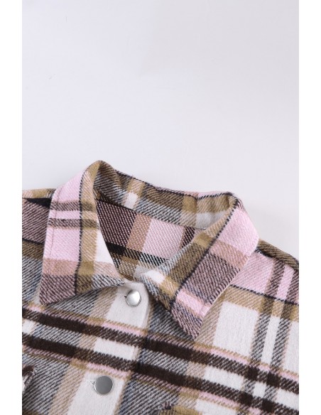 Warm checked shirt for women - pink