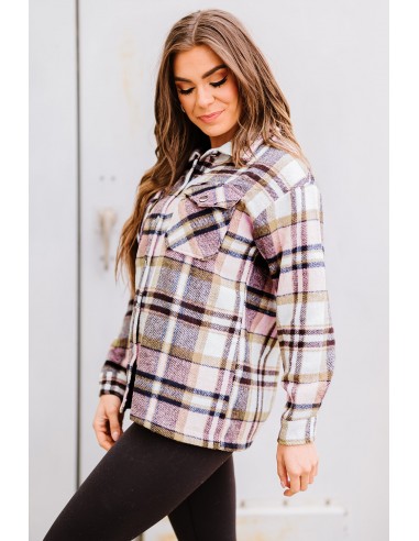 Warm checked shirt for women - pink