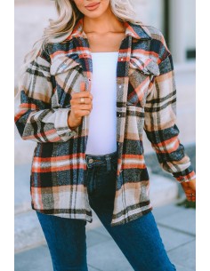 Warm checked shirt for women - beige orange red