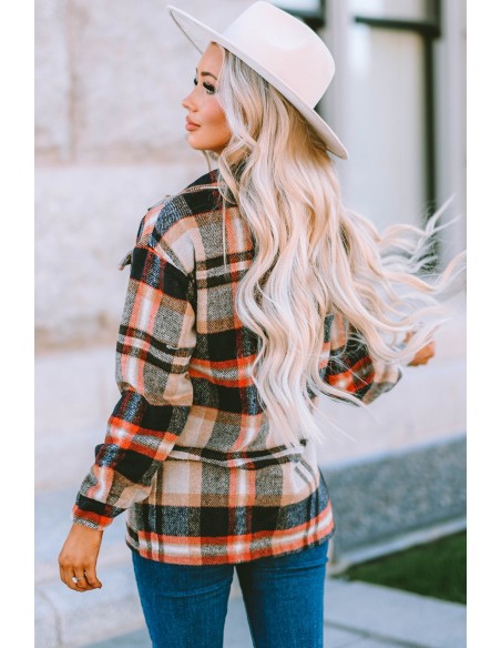 Warm checked shirt for women - beige orange red