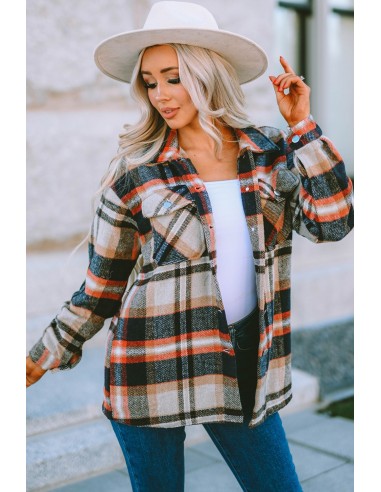 Warm checked shirt for women - beige orange red