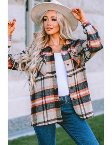 Warm checked shirt for women - beige orange red