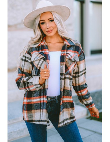 Warm checked shirt for women - beige orange red