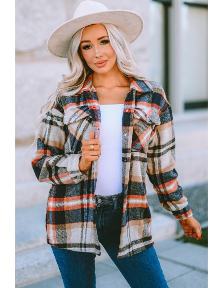 Warm checked shirt for women - beige orange red