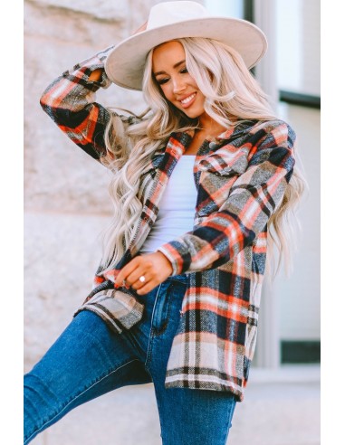 Warm checked shirt for women - beige orange red