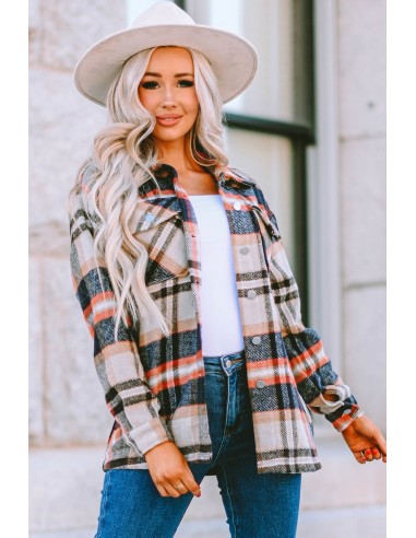 Warm checked shirt for women - beige orange red