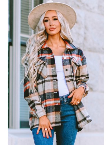 Warm checked shirt for women - beige orange red