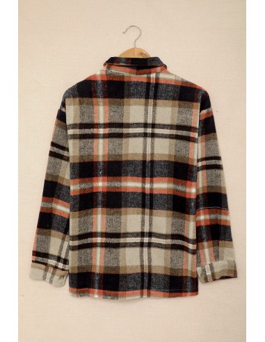 Warm checked shirt for women - beige orange red
