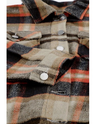 Warm checked shirt for women - beige orange red
