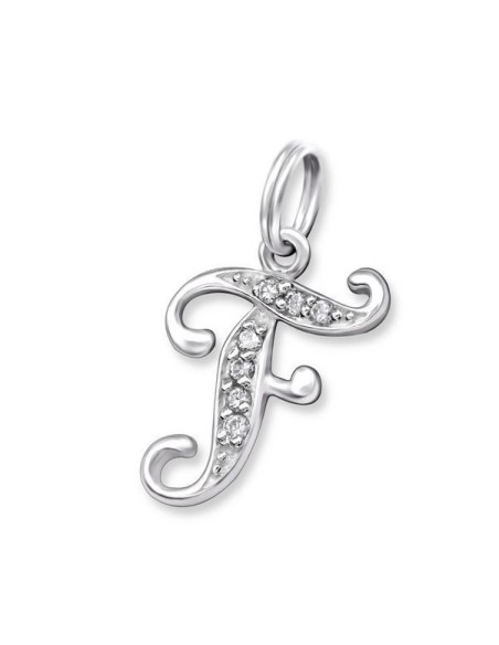 Pendant letter F crystal silver 925