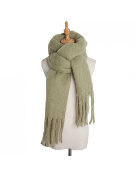 Echarpe vert Sauge de couleur unie - épaisse douce et très chaude