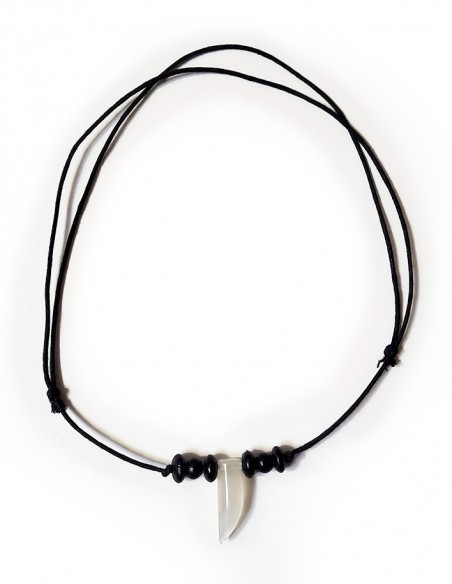 White resin cornucopia - necklace with black leather cord