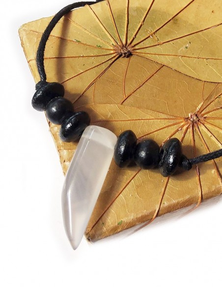 White resin cornucopia - necklace with black leather cord