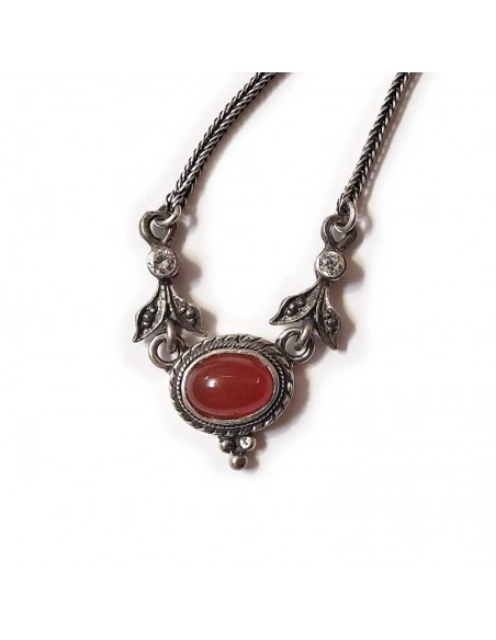 925 silver necklace vintage style amber pendant