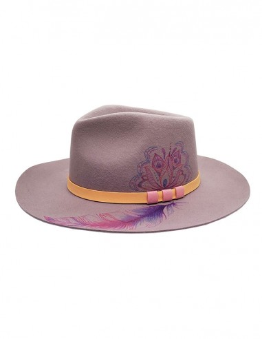 Individueller Filz-Fedora-Hut - Lavendel-Mandala und Feder
