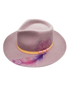 Individueller Filz-Fedora-Hut - Lavendel-Mandala und Feder